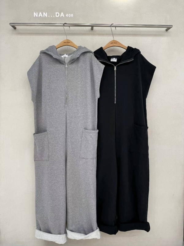韓 連帽連身褲 2色