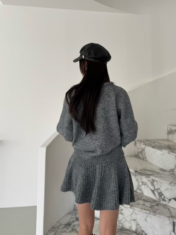 韓 微毛料上衣+裙套裝 3色