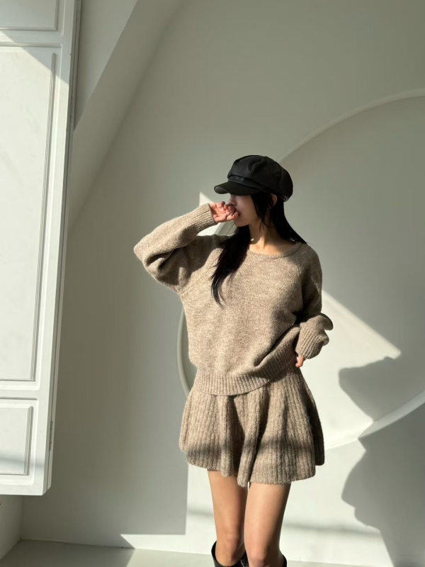 韓 微毛料上衣+裙套裝 3色