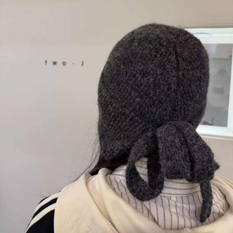 韓 後綁帶可愛毛帽 4色