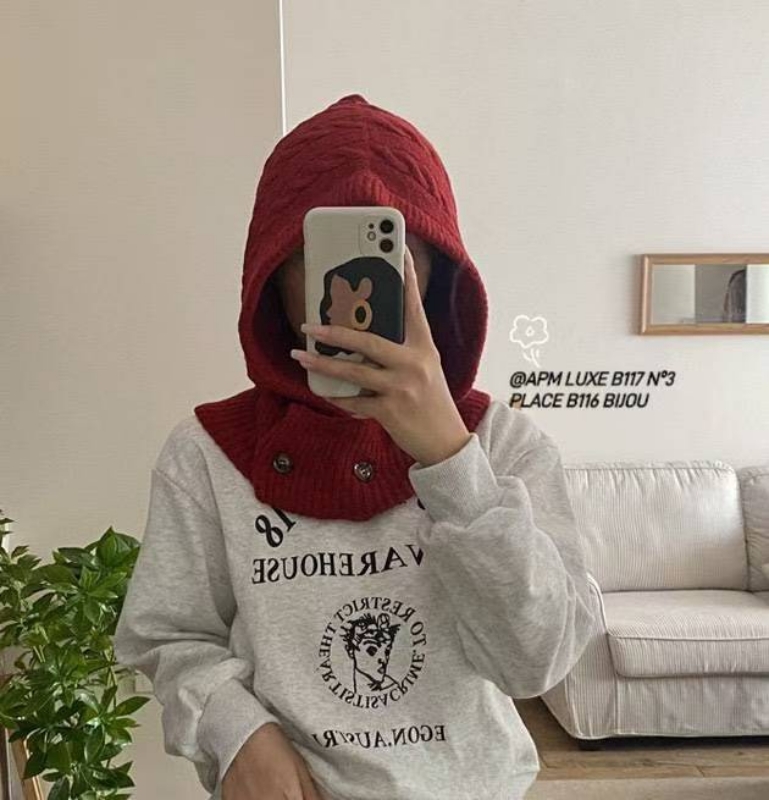 韓 有釦短脖圍麻花帽 3色 size