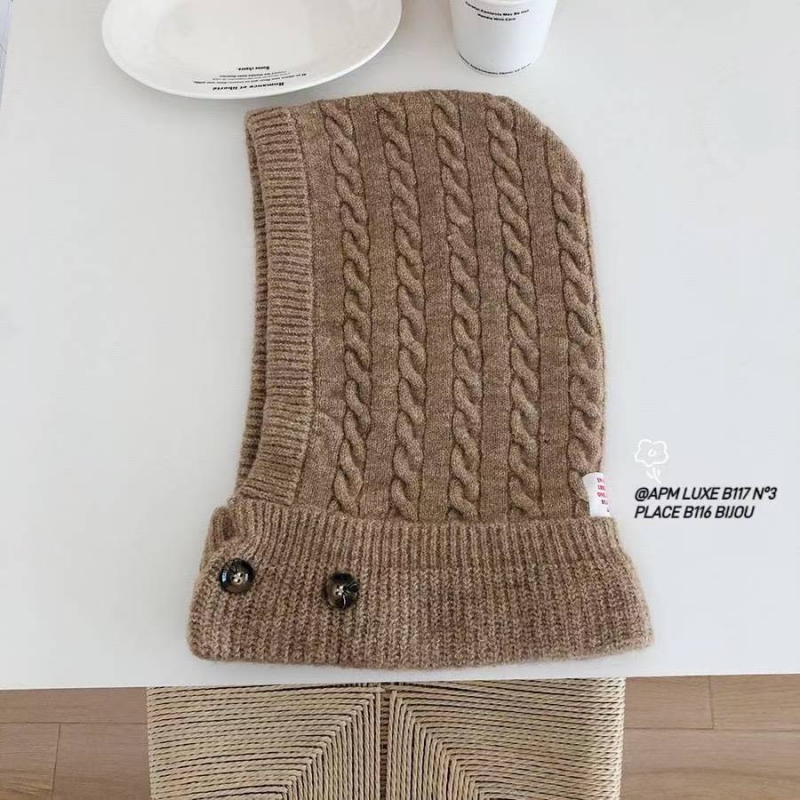 韓 有釦短脖圍麻花帽 3色 size