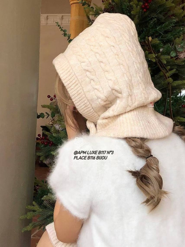 韓 有釦短脖圍麻花帽 3色 size