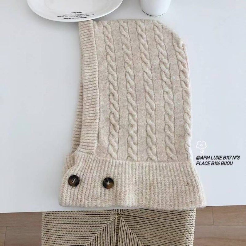 韓 有釦短脖圍麻花帽 3色 size