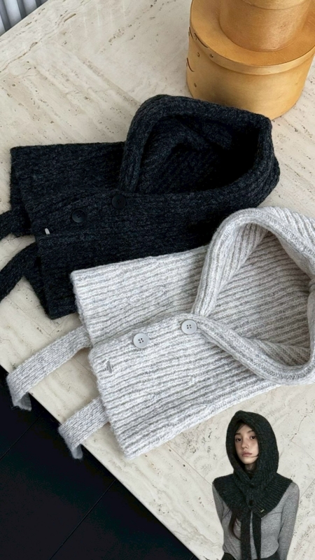 韓 兩釦綁帶可愛帽脖圍 2色