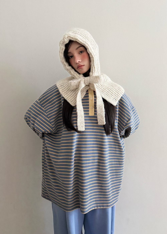 韓 兩釦綁帶可愛帽脖圍 2色