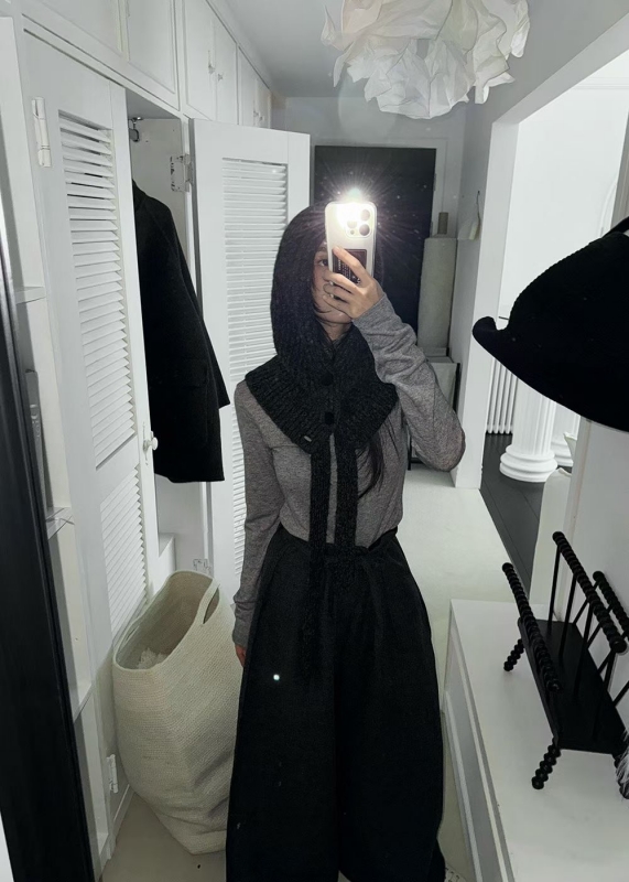 韓 兩釦綁帶可愛帽脖圍 2色