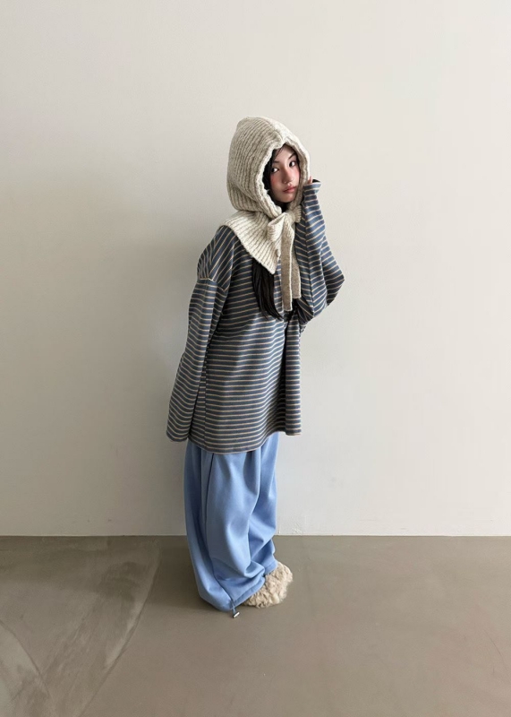 韓 兩釦綁帶可愛帽脖圍 2色