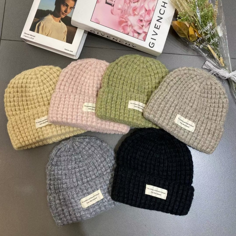 韓 壓紋小標毛帽 6色