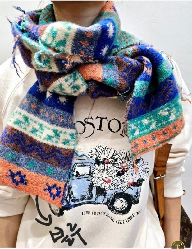 韓 繽紛圖騰圍巾 4色 size