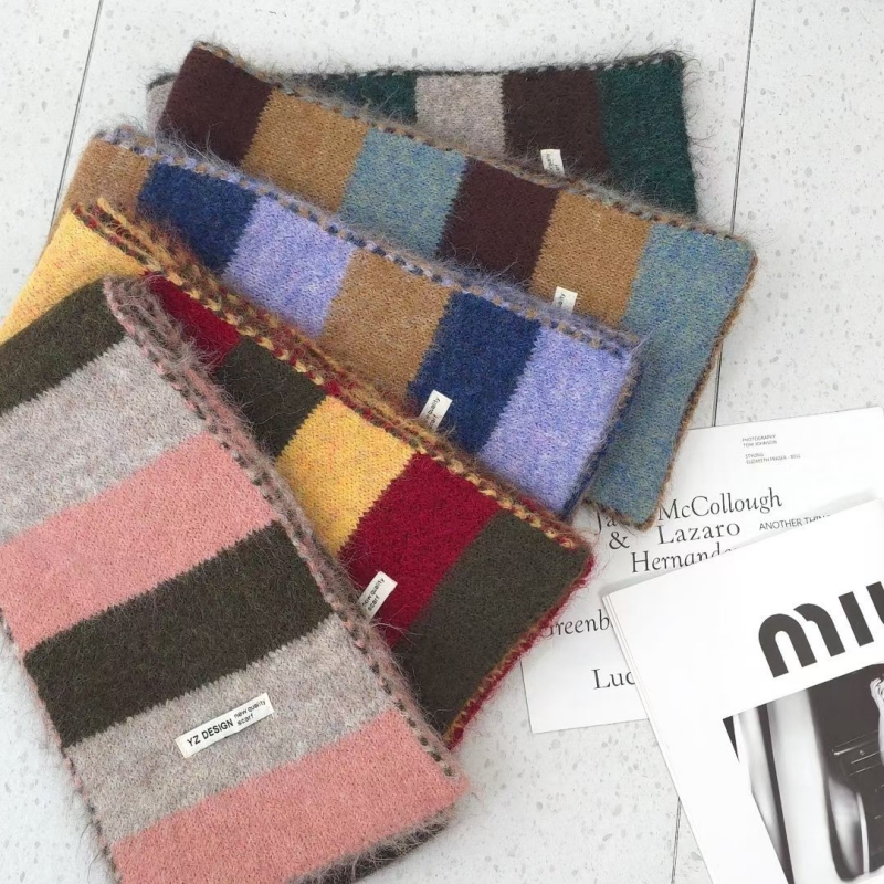 韓 羊毛拚色條文圍巾 5色