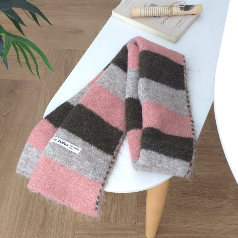 韓 羊毛拚色條文圍巾 5色