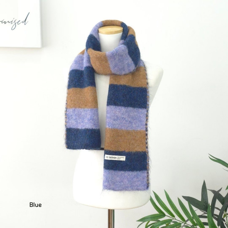 韓 羊毛拚色條文圍巾 5色