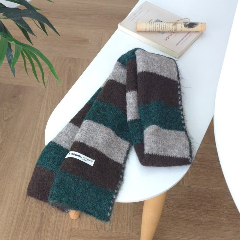 韓 羊毛拚色條文圍巾 5色