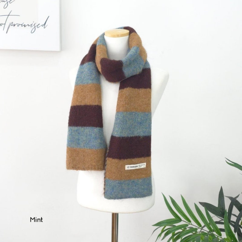 韓 羊毛拚色條文圍巾 5色