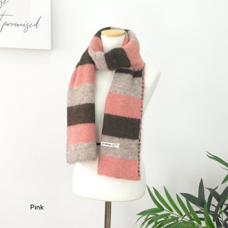 韓 羊毛拚色條文圍巾 5色