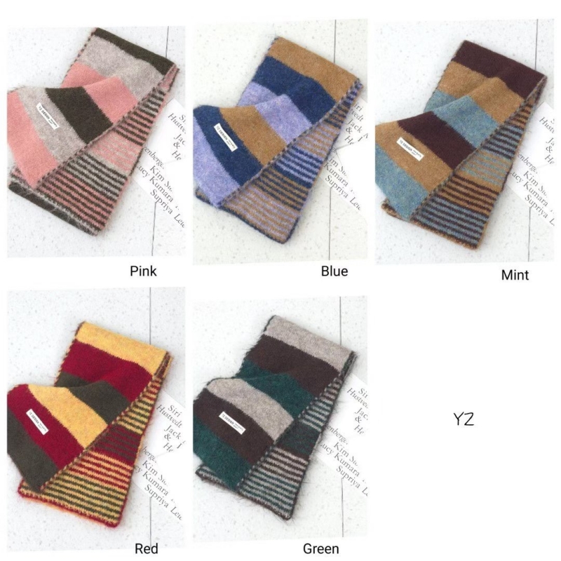 韓 羊毛拚色條文圍巾 5色