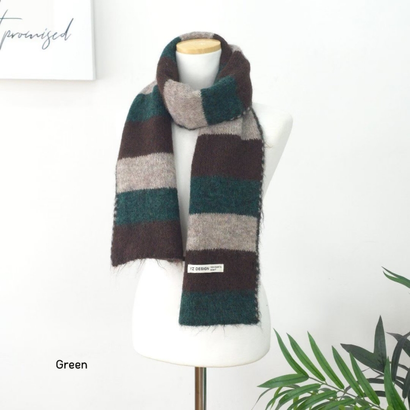 韓 羊毛拚色條文圍巾 5色