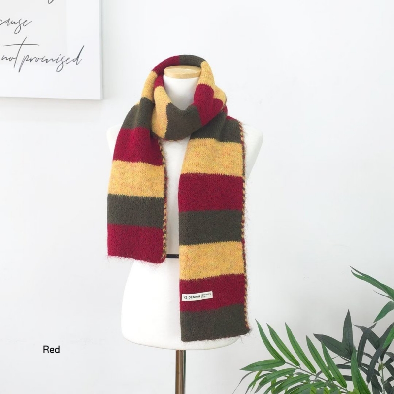 韓 羊毛拚色條文圍巾 5色