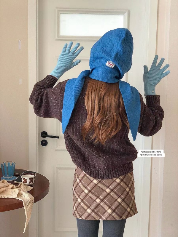 韓 素色連帽圍巾 6色