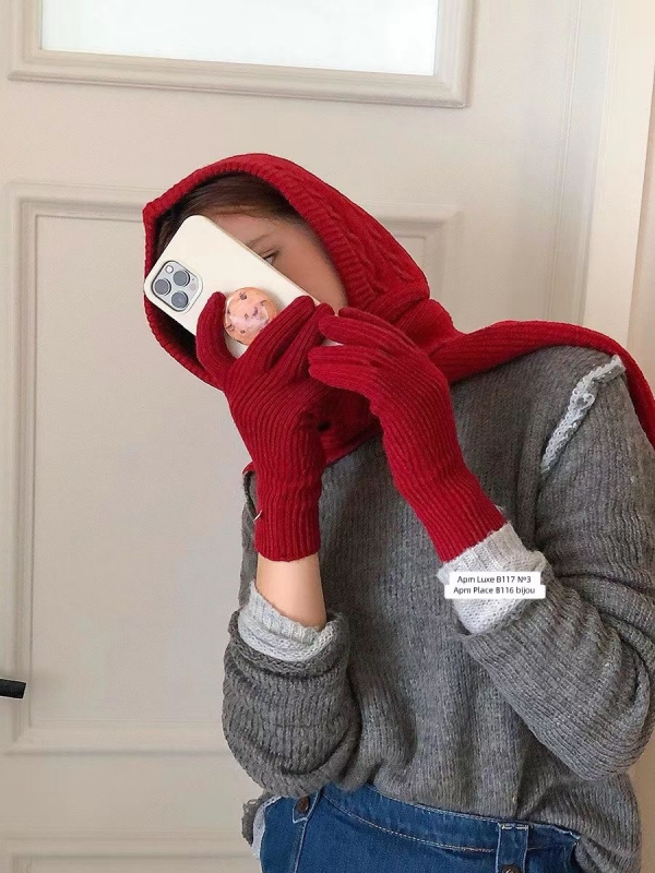 韓 素色連帽圍巾 6色