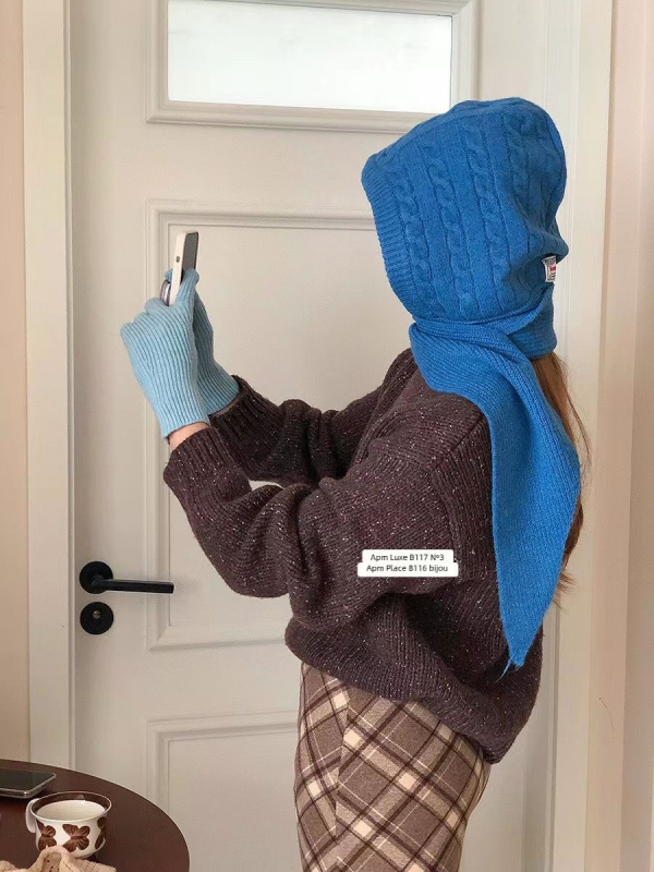 韓 素色連帽圍巾 6色