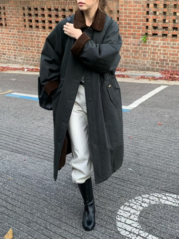 韓 配色領長版外套 3色