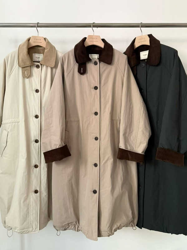 韓 配色領長版外套 3色