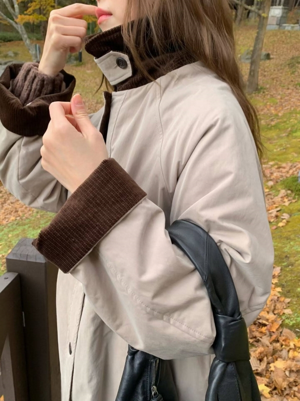 韓 配色領長版外套 3色