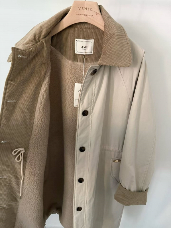 韓 配色領長版外套 3色