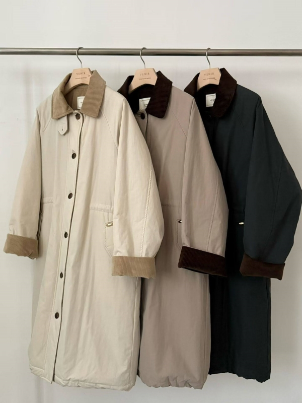 韓 配色領長版外套 3色