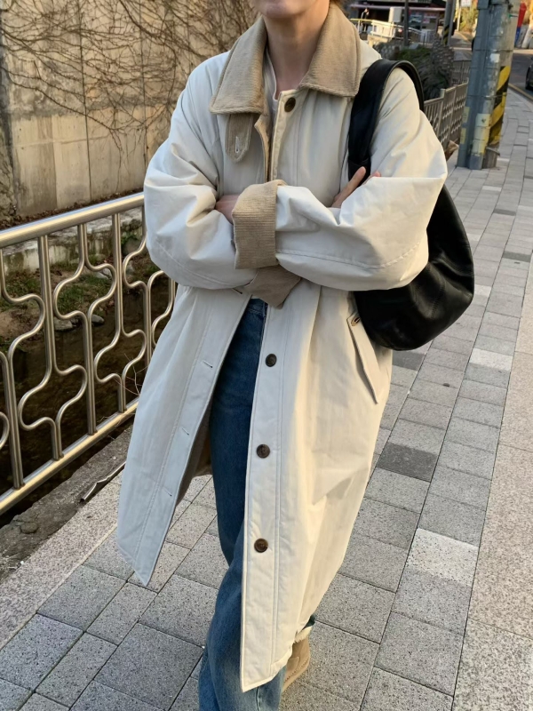 韓 配色領長版外套 3色