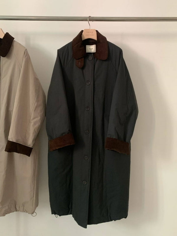 韓 配色領長版外套 3色