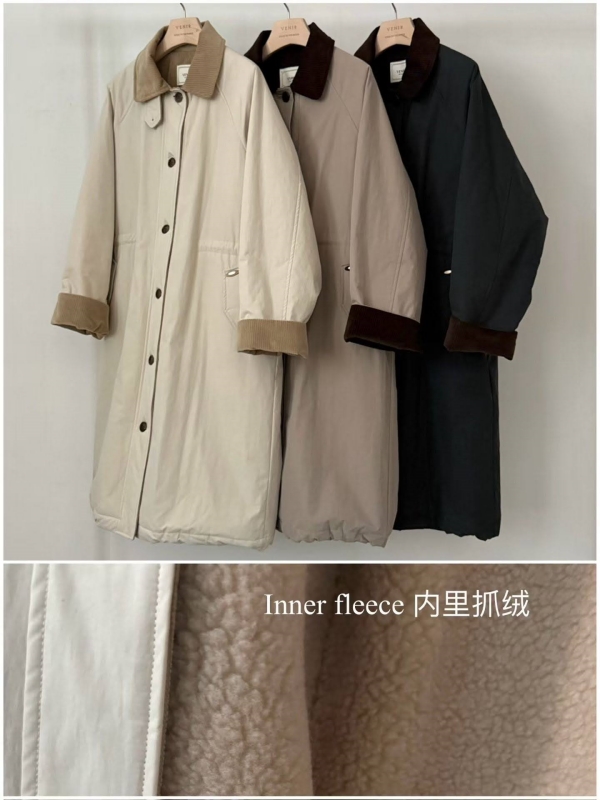 韓 配色領長版外套 3色