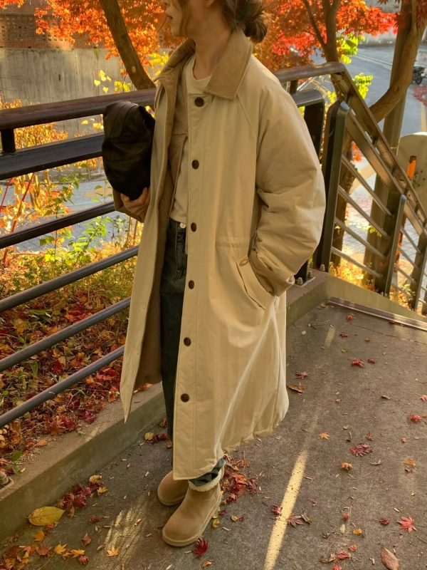 韓 配色領長版外套 3色