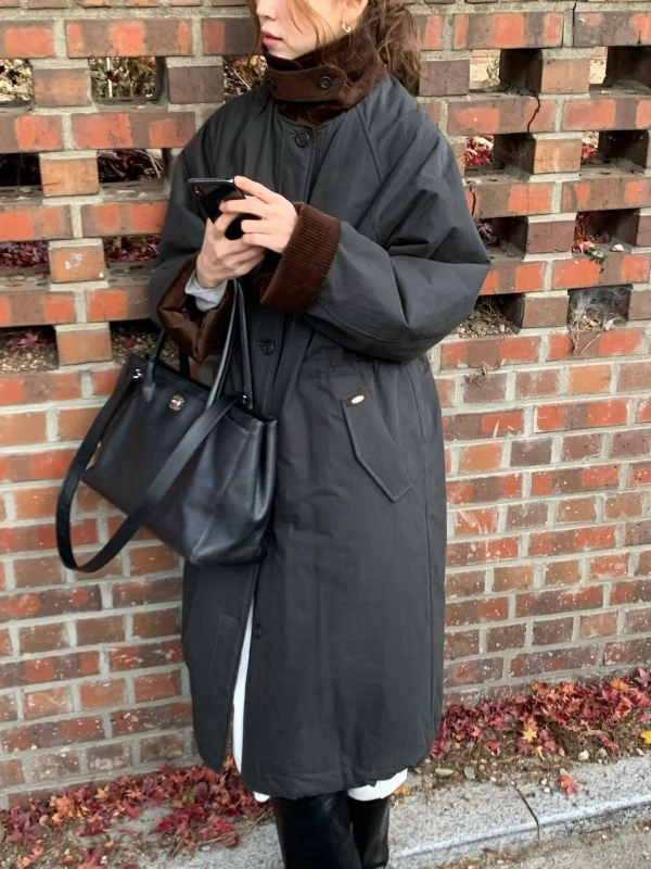 韓 配色領長版外套 3色