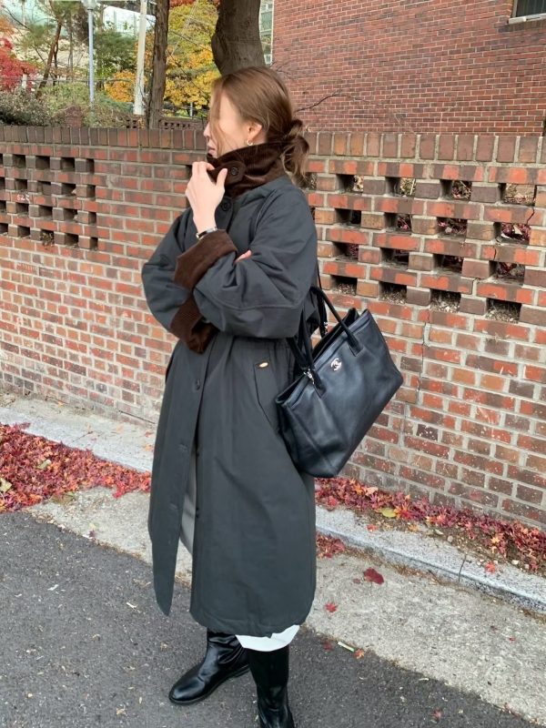 韓 配色領長版外套 3色