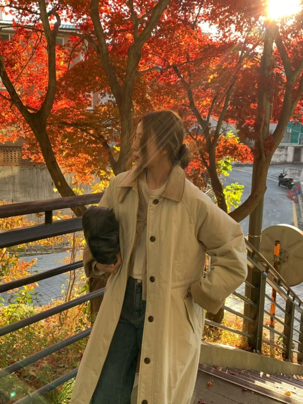 韓 配色領長版外套 3色