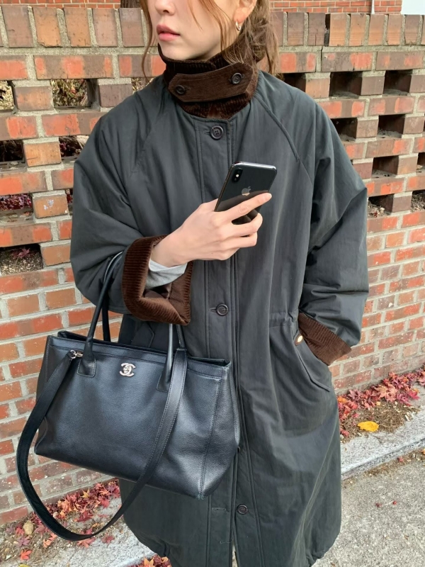 韓 配色領長版外套 3色