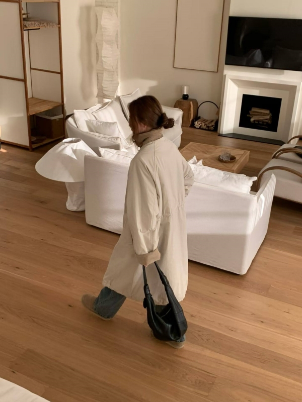 韓 配色領長版外套 3色