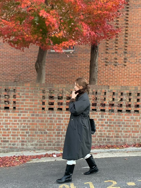 韓 配色領長版外套 3色