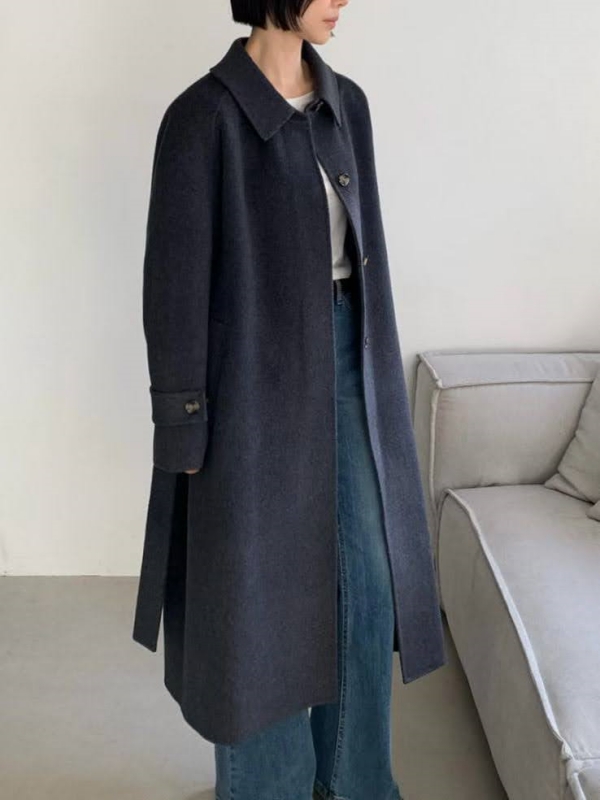 韓 素色手工長版外套 2色