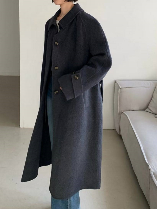 韓 素色手工長版外套 2色