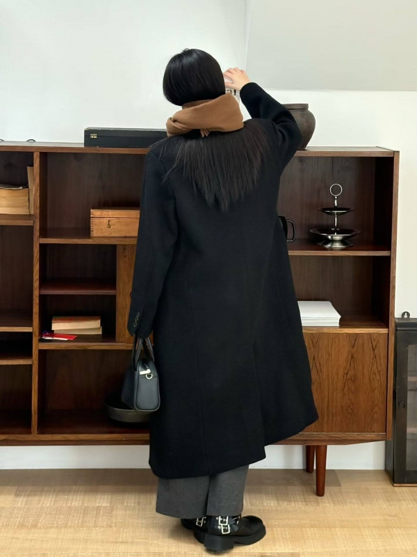 韓 素色手工長版外套 2色