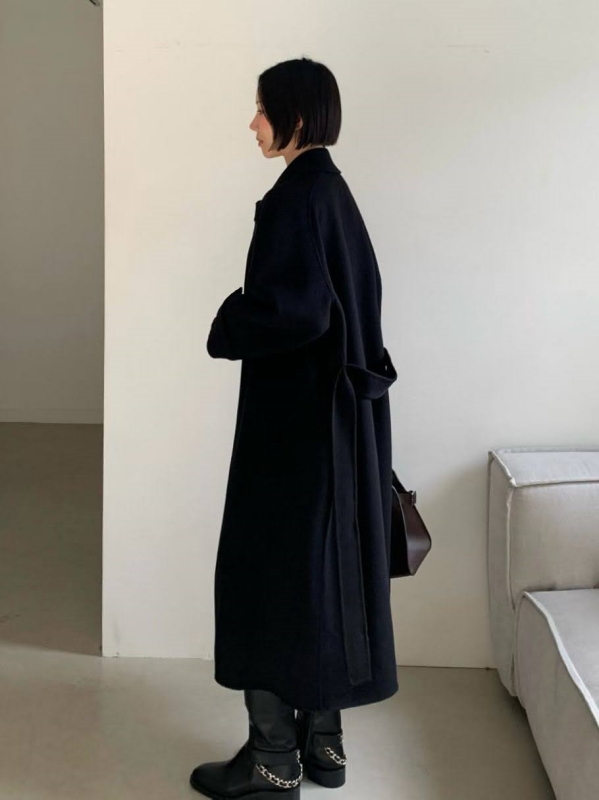韓 素色手工長版外套 2色