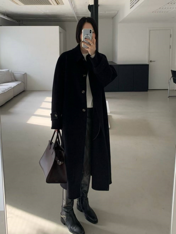 韓 素色手工長版外套 2色