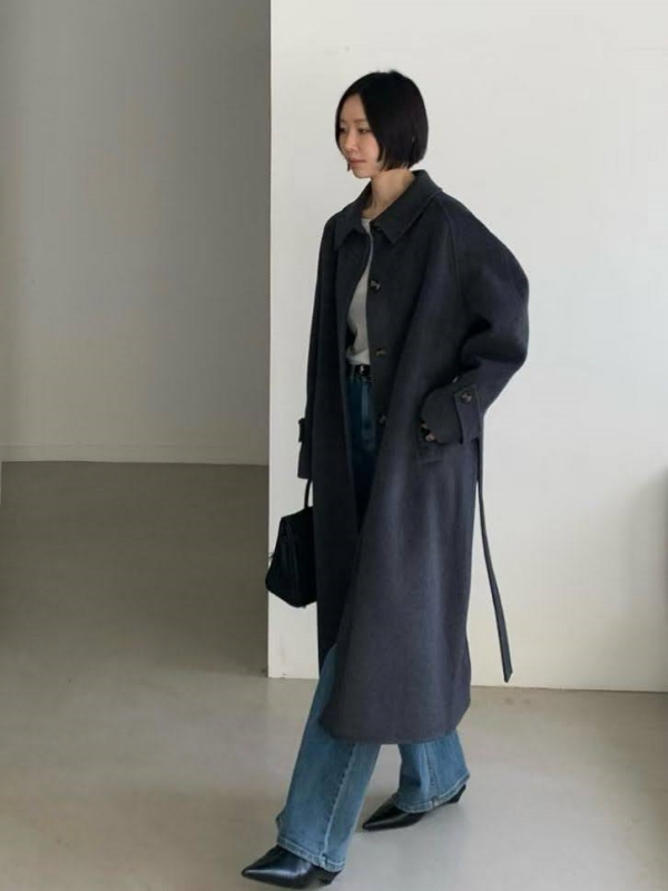 韓 素色手工長版外套 2色