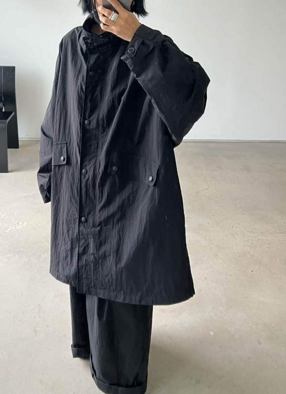 韓 立領長版風衣外套 3色