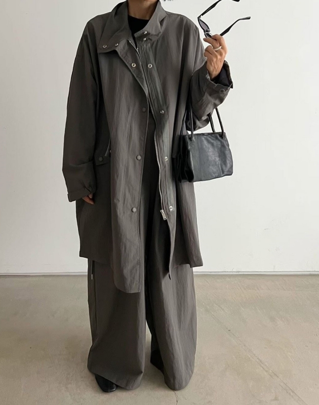 韓 立領長版風衣外套 3色