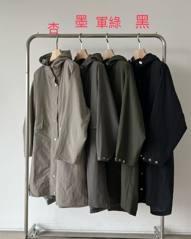 韓 素色連帽長版外套 4色